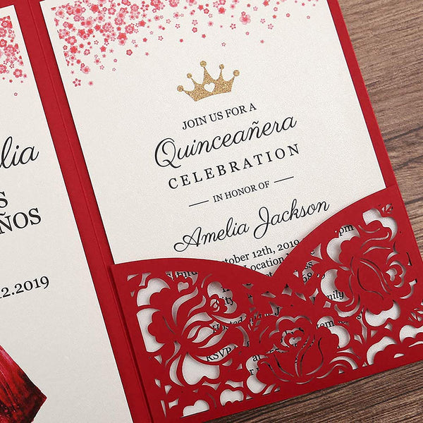 Red Tri-fold Quinceanera Invitations