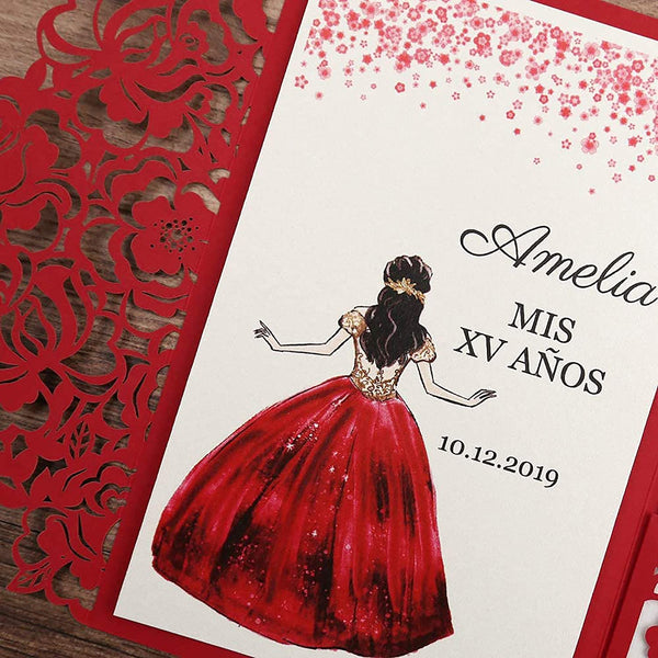 Red Tri-fold Quinceanera Invitations