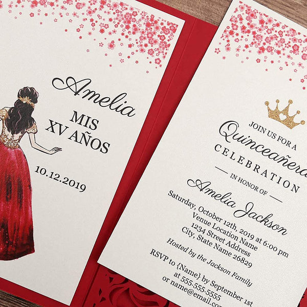 Red Tri-fold Quinceanera Invitations