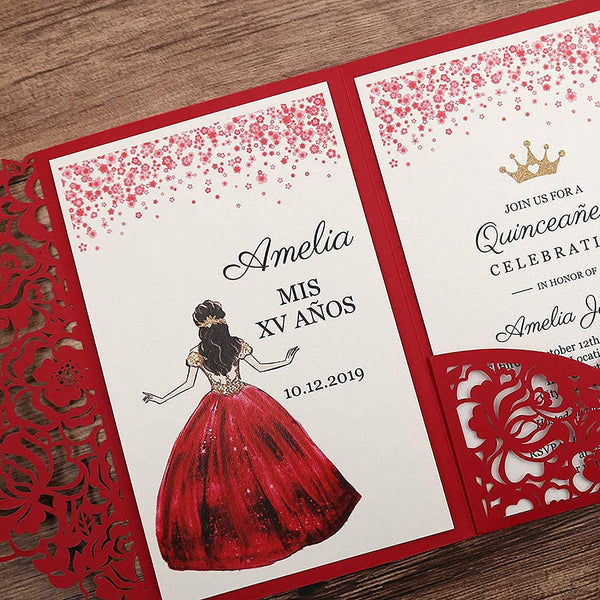 Red Tri-fold Quinceanera Invitations