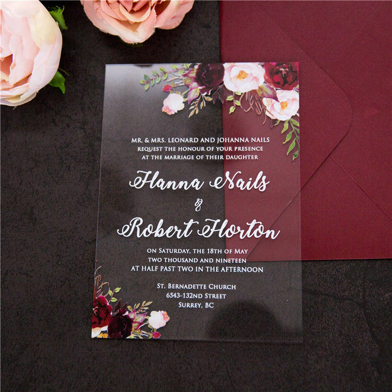 Burgundy Floral Wedding Invitations | Beacon Lane