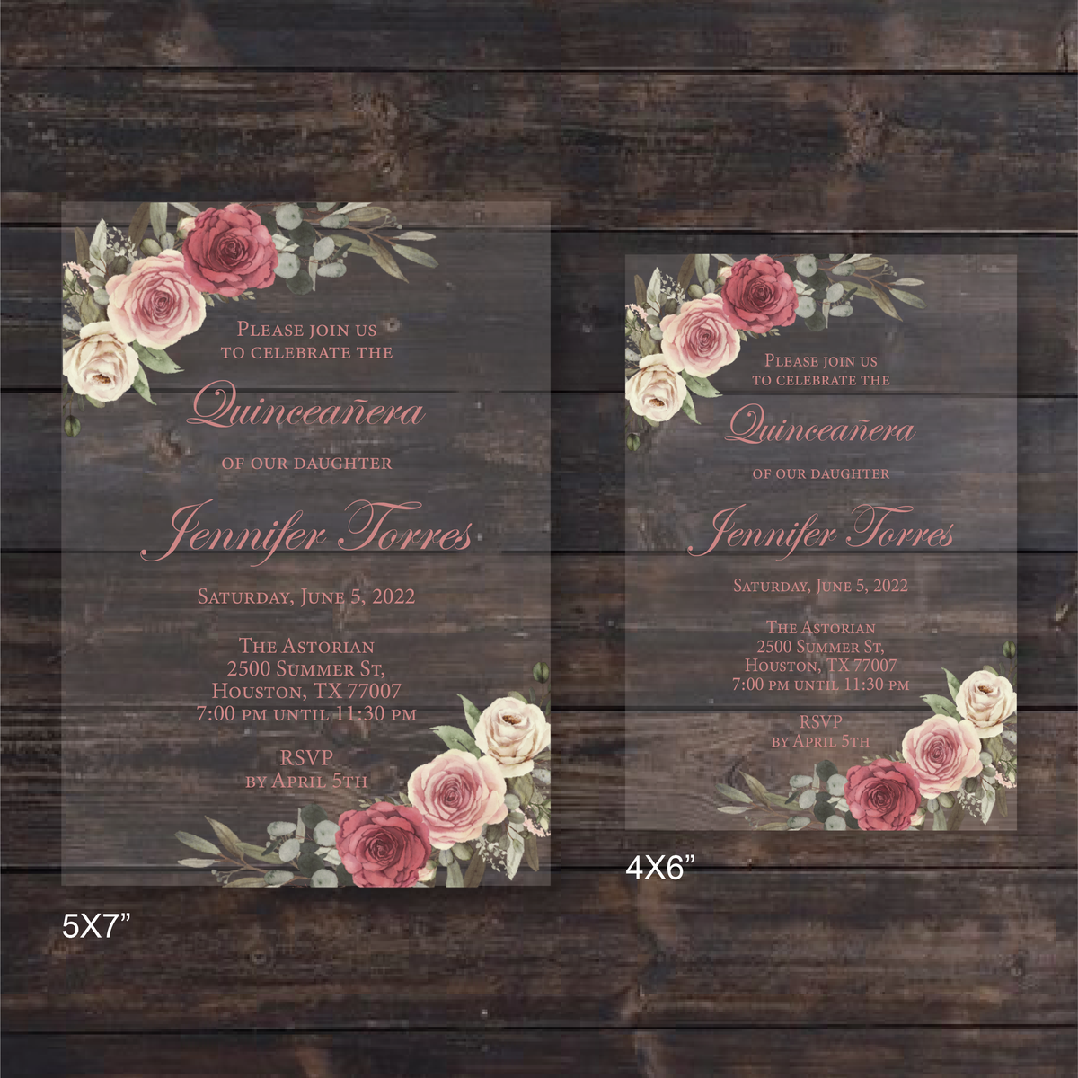 Pink Floral Acrylic Invitations