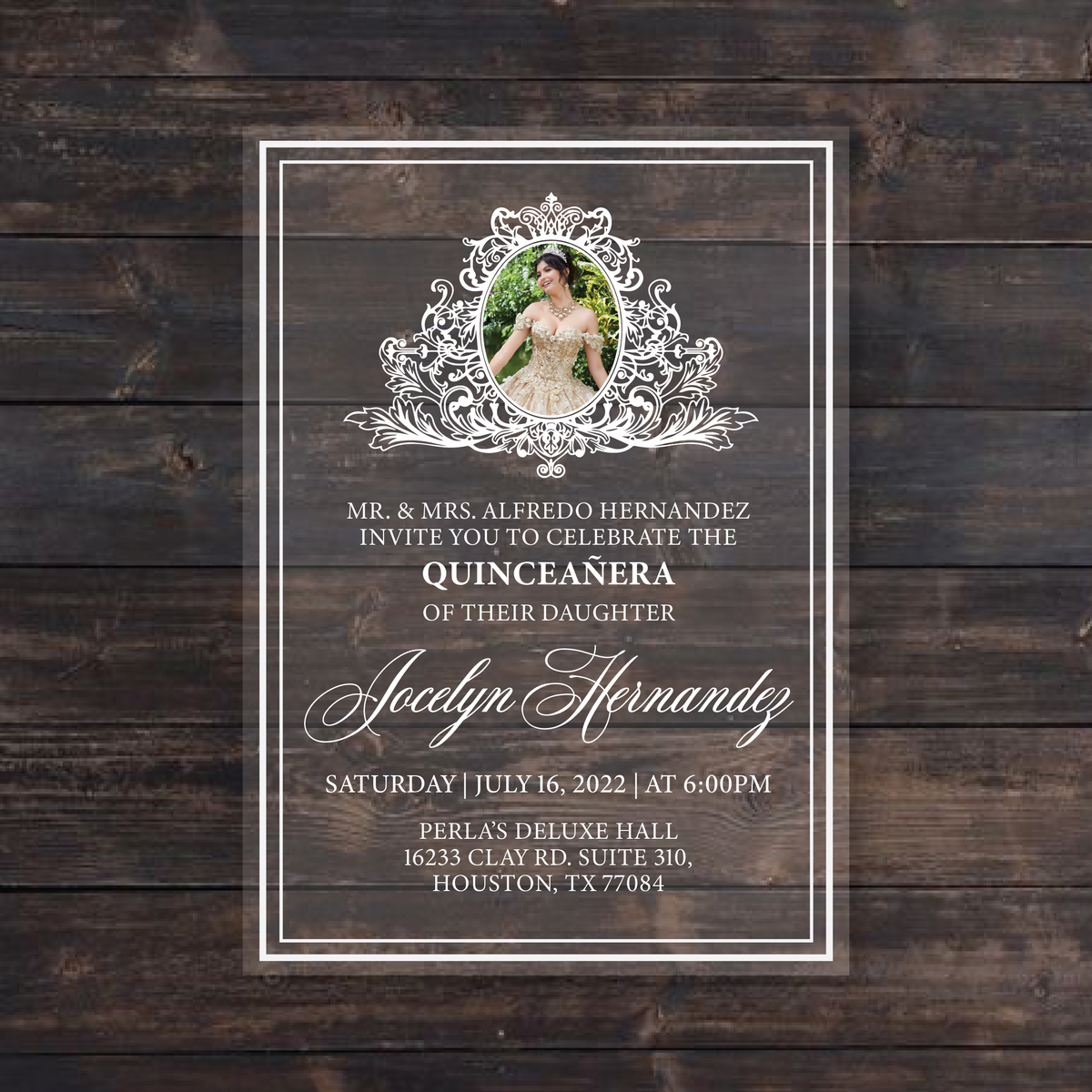 Elegant White Photo Frame Acrylic Invitation Invitations by Luis Sanchez