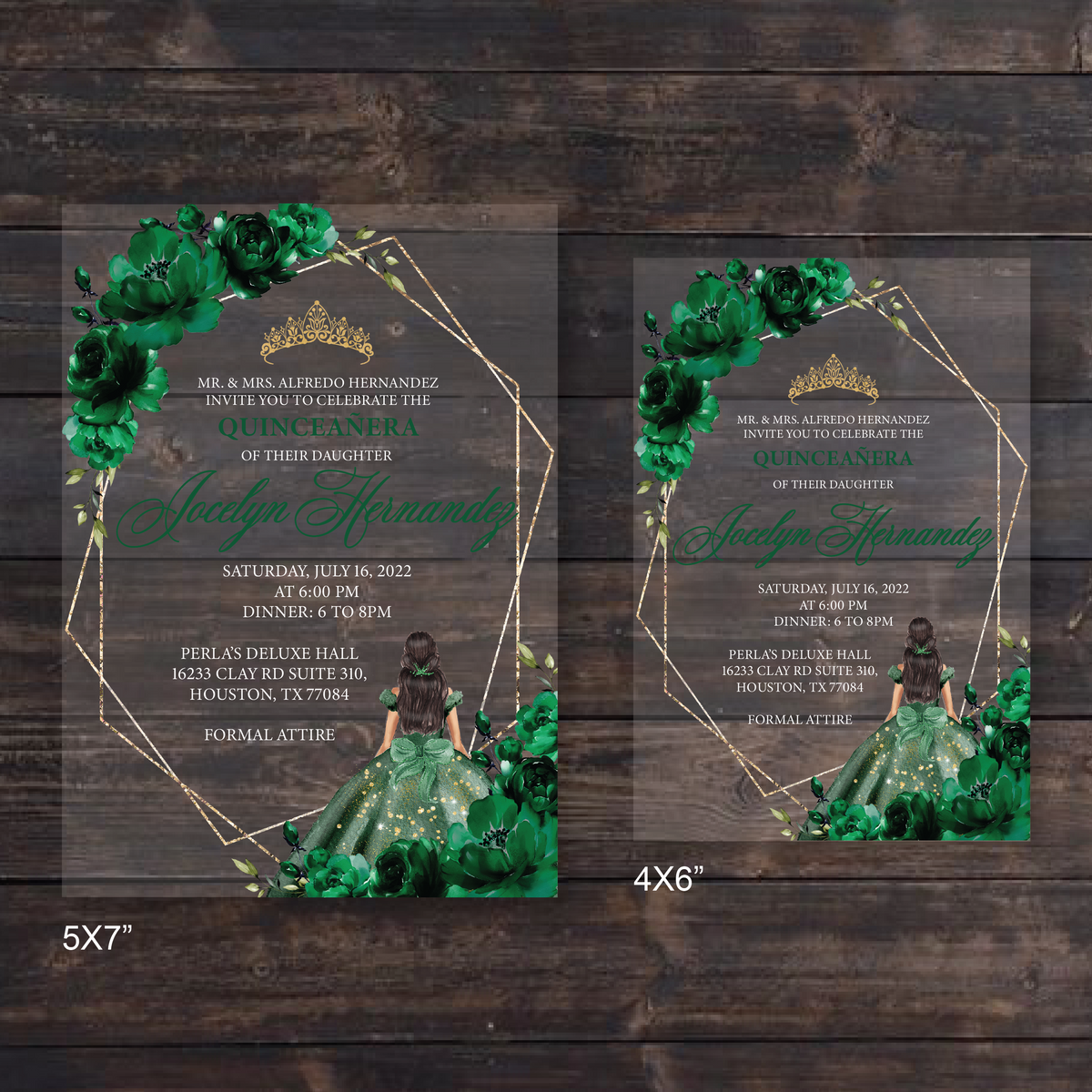 Emerald Green & Gold Wedding Invitations 5 x 7 Cardstock