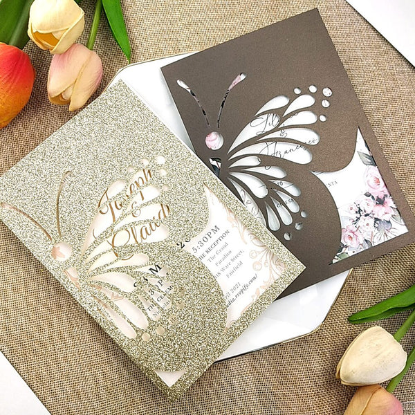 Butterfly Laser Cut Quinceanera Wedding Invitation