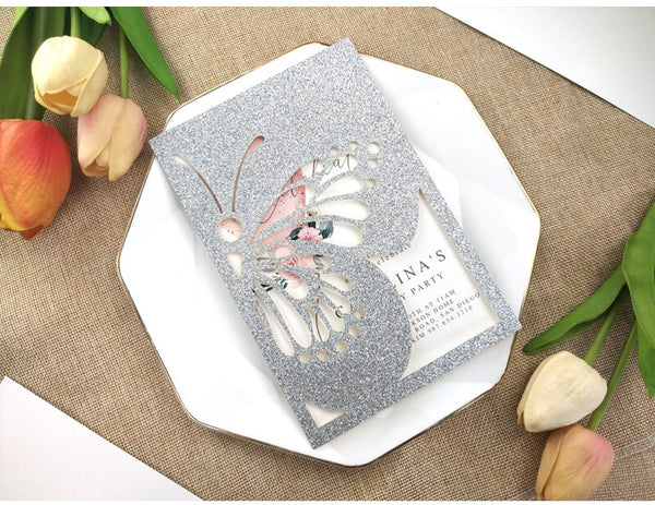 Butterfly Laser Cut Quinceanera Wedding Invitation