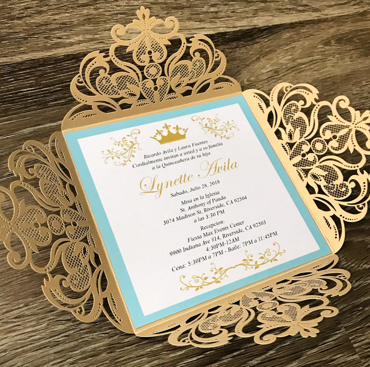 Gold Crown Quinceanera Square Laser Cut Invitation – Invitations by Luis  Sanchez