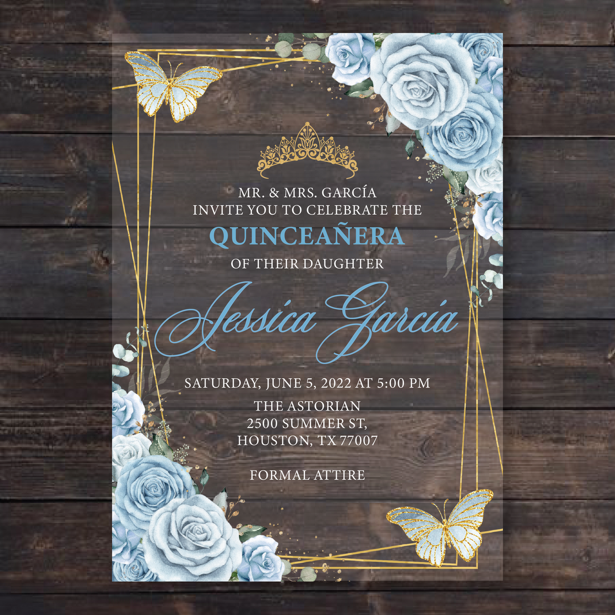 XV Años Invitations, Gold Butterfly Mirror Quinceañera Invitation