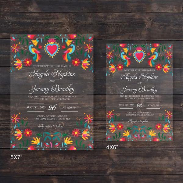 Mexican Folk Art Acrylic Wedding Invitation
