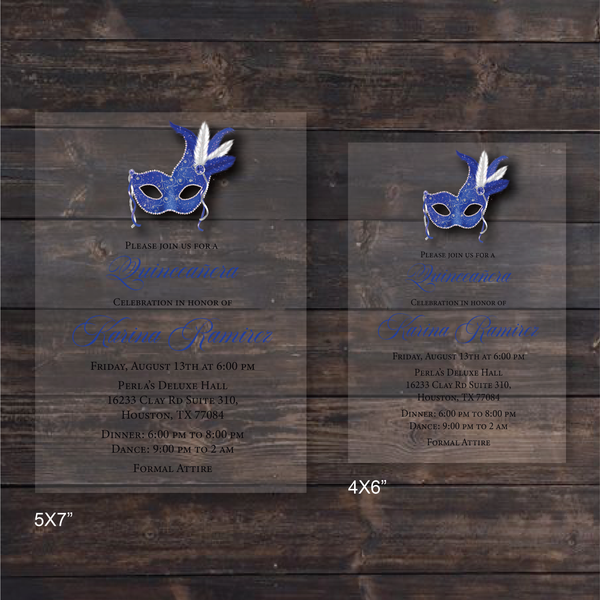 Royal Blue Masquerade Acrylic Invitation