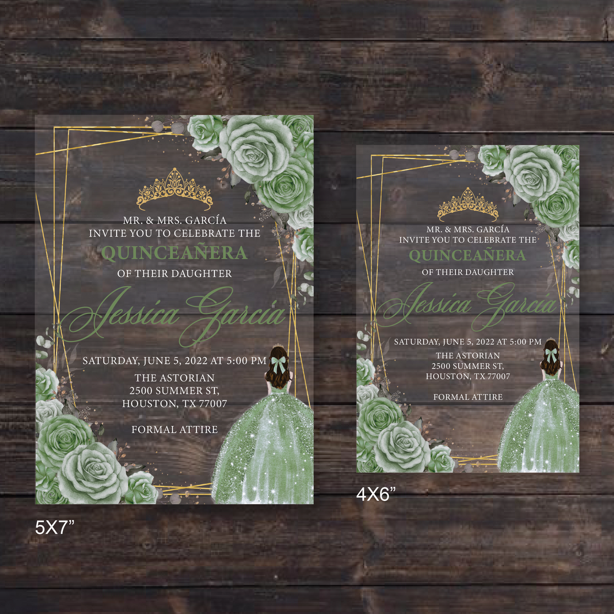 Sage Green Floral and Gold Geometric Acrylic Invitations – Invitations