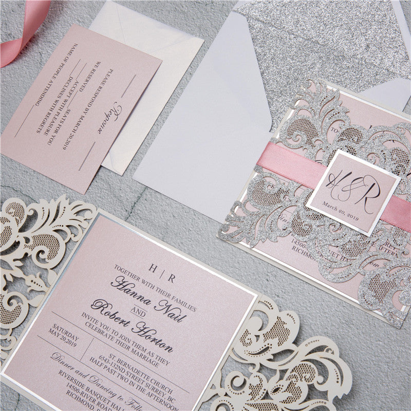 Silver Glitter Dress Laser Cut Invitation – Invitations by Luis Sanchez