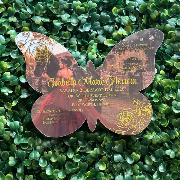 Foiled Transparency Sheet Butterfly Shaped Photograph Invitations