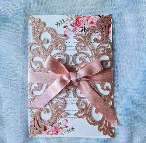 75 Invitations - Rose Gold and Pink Laser Cut Invitations