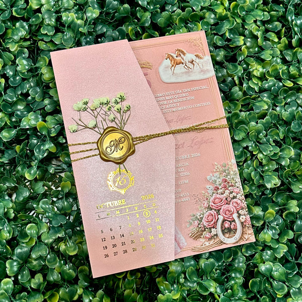 Blush Pink Pocket with Gold Foiled Design and Acrylic Invitation