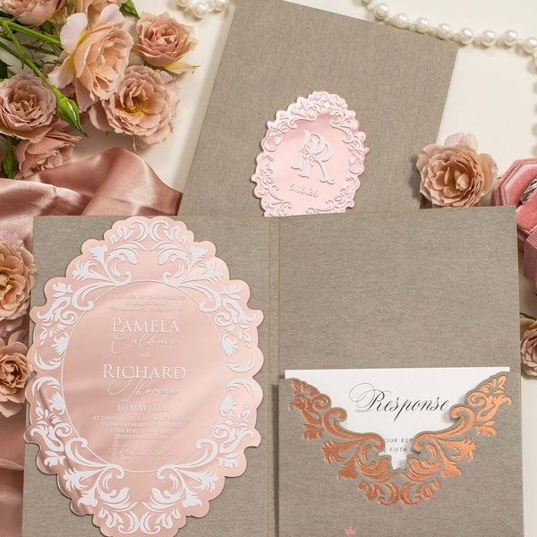 Luxury Gold Mirror Acrylic & Velvet Pocket Invitation