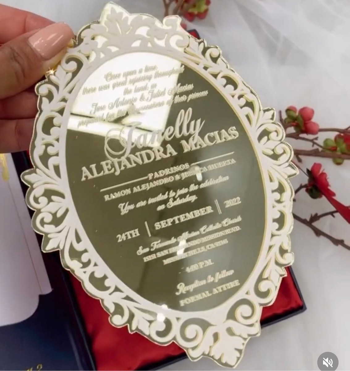Gold Mirror Elegant Frame Acrylic Invitation – Invitations by Luis Sanchez