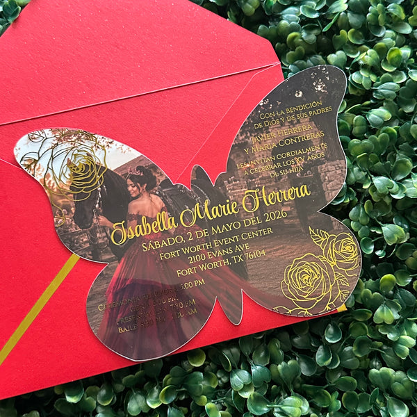 Foiled Transparency Sheet Butterfly Shaped Photograph Invitations