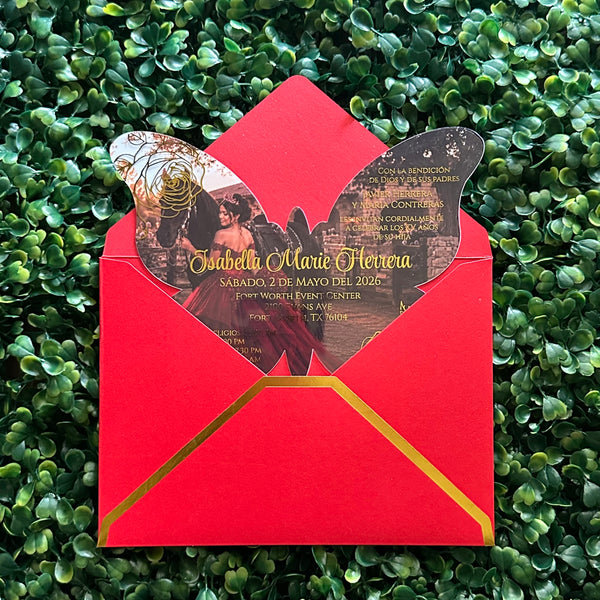 Foiled Transparency Sheet Butterfly Shaped Photograph Invitations