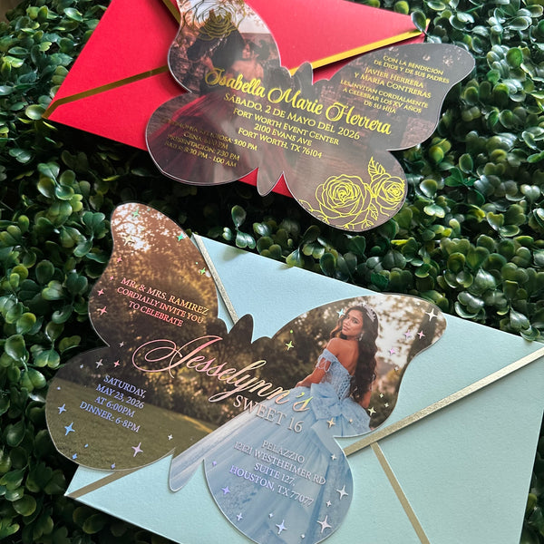 Foiled Transparency Sheet Butterfly Shaped Photograph Invitations