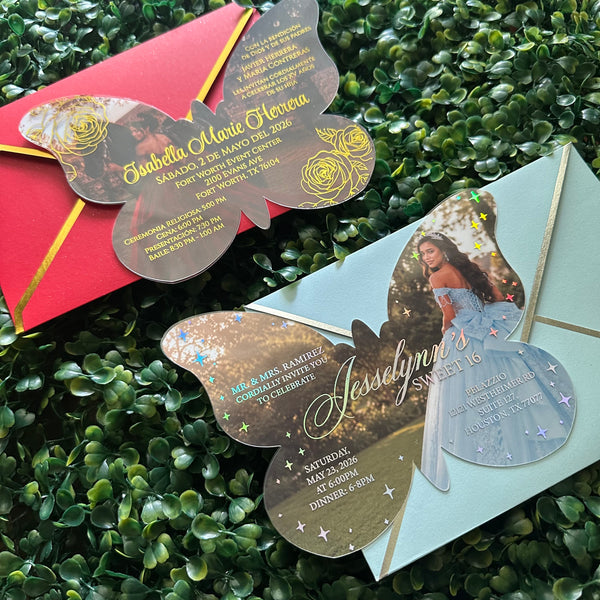 Foiled Transparency Sheet Butterfly Shaped Photograph Invitations