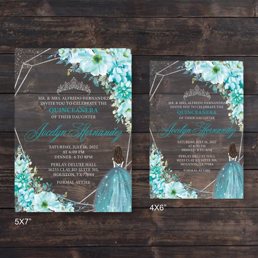 Aqua Blue and Geometric Silver Frame Acrylic Invitation – Invitations ...