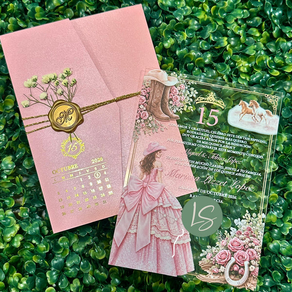 Blush Pink Pocket with Gold Foiled Design and Acrylic Invitation