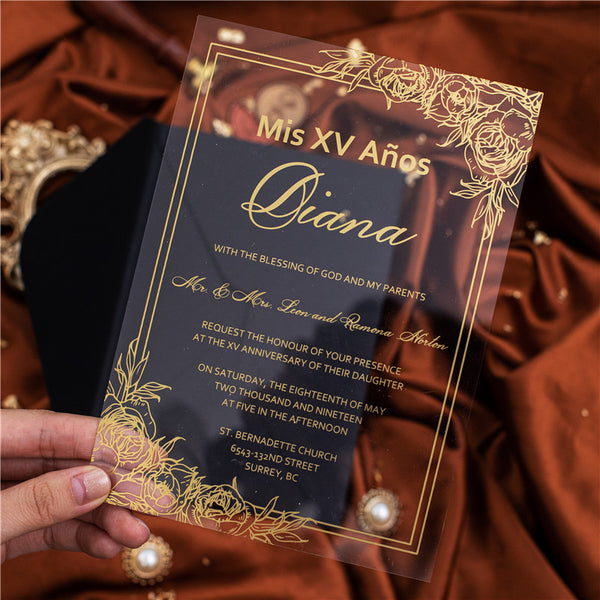 Floral Frame Gold Screen-Printed Acrylic Invitation