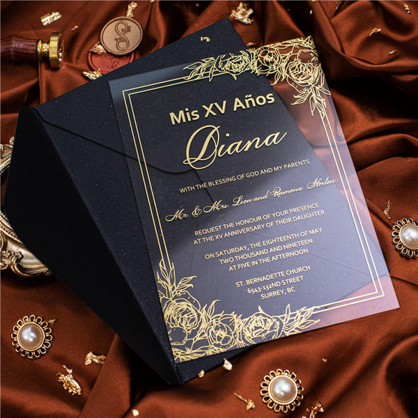 Floral Frame Gold Screen-Printed Acrylic Invitation