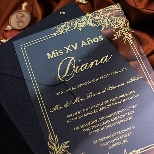 Floral Frame Gold Screen-Printed Acrylic Invitation