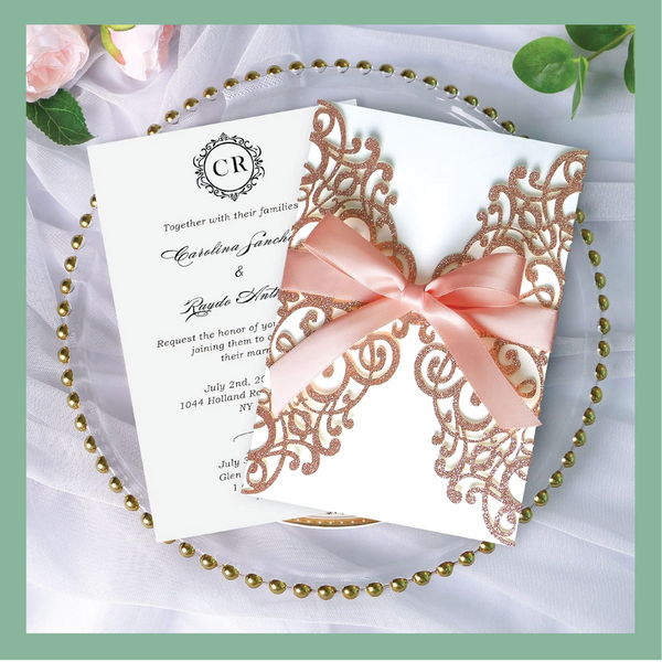 (75 Qty) | Rose Gold Glitter Laser Cut Invitations CLEARANCE Bundle