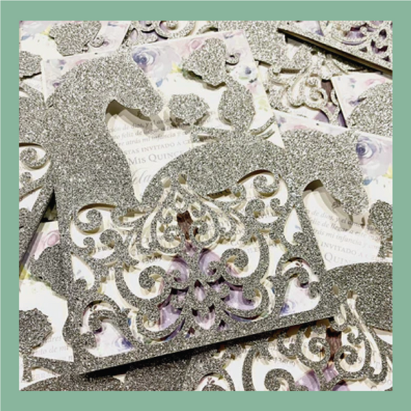 (30 Qty) | Silver Glitter Quinceanera & Horse Western Laser Cut Invitations Clearance Bundle