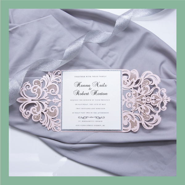 (35 Qty) | Blush Shimmer Square with Silver Glitter Trim Invitations Clearance Bundle