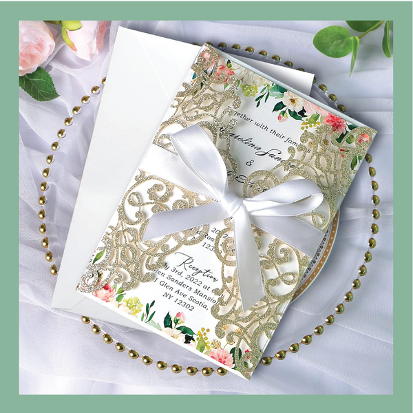 (45 Qty) | Gold Glitter Laser Cut Invitation Set CLEARANCE Bundle