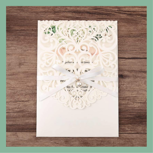 (30 Qty) | Ivory Shimmer with Pearl Laser Cut Invitations CLEARANCE Bundle