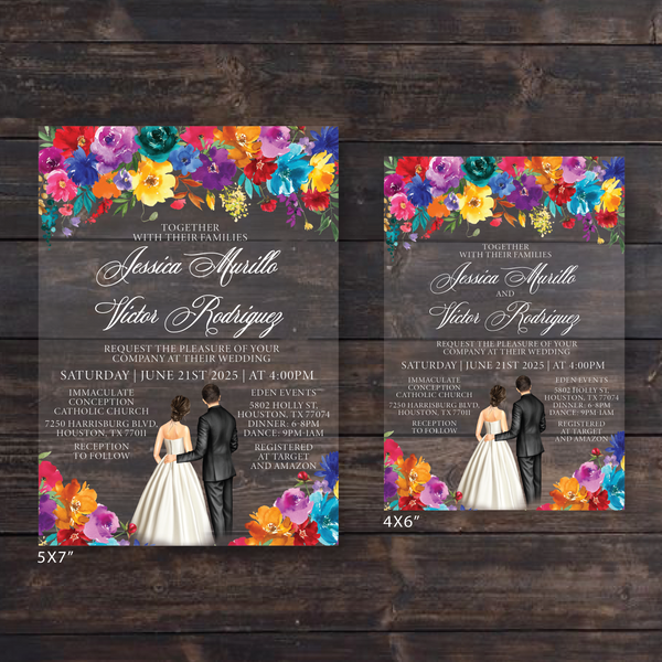 Colorful Floral Acrylic Wedding Invitation