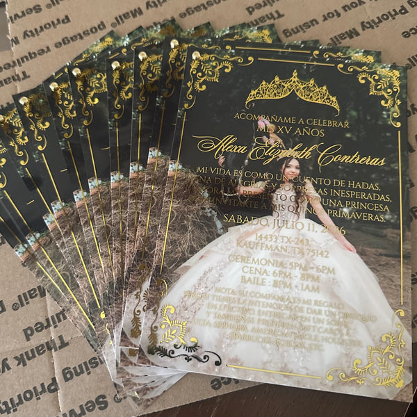 Gold Foiled Transparency Sheet Layered Photograph Invitation