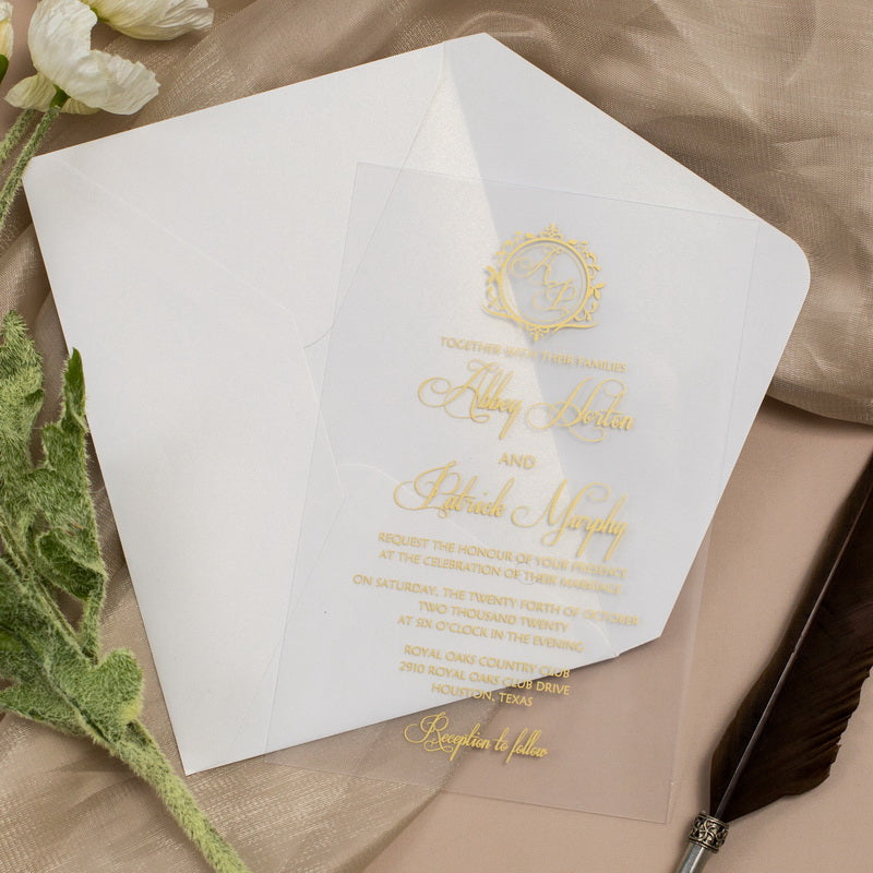 Monogram Gold Acrylic Invitation with Screen Printing | Luxury ...