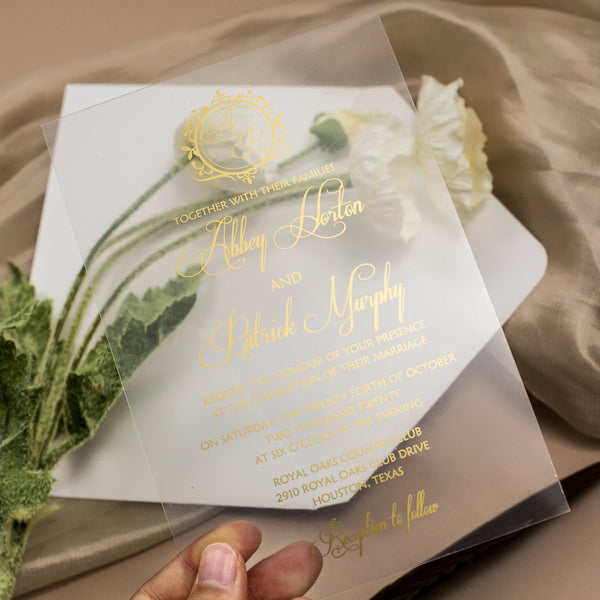 Monogram Gold Screen-Printed Acrylic Invitation
