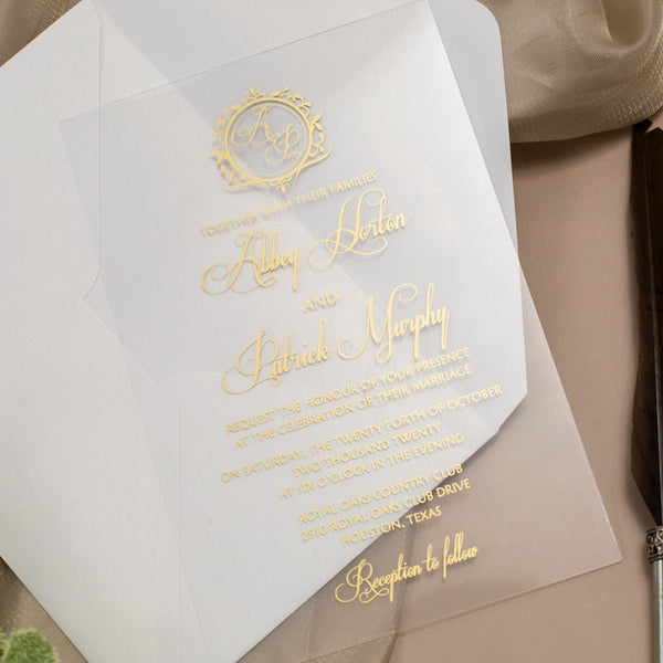 Monogram Gold Screen-Printed Acrylic Invitation