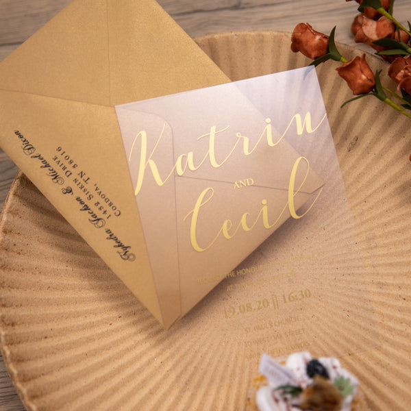 Modern Calligraphy Gold Screen-Printed Acrylic Invitation