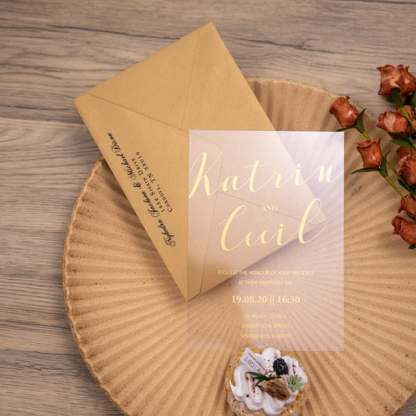 Modern Calligraphy Gold Screen-Printed Acrylic Invitation