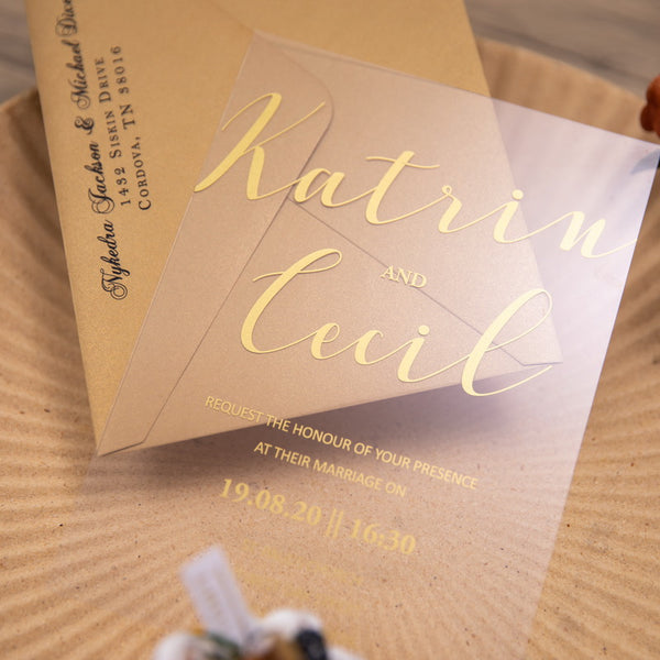 Modern Calligraphy Gold Screen-Printed Acrylic Invitation