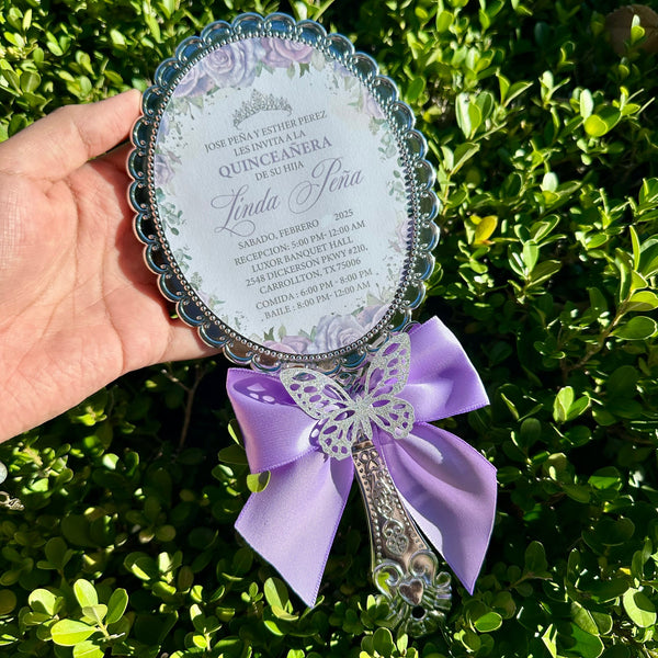 Luxury Hand Mirror Invitations with Organza Bags