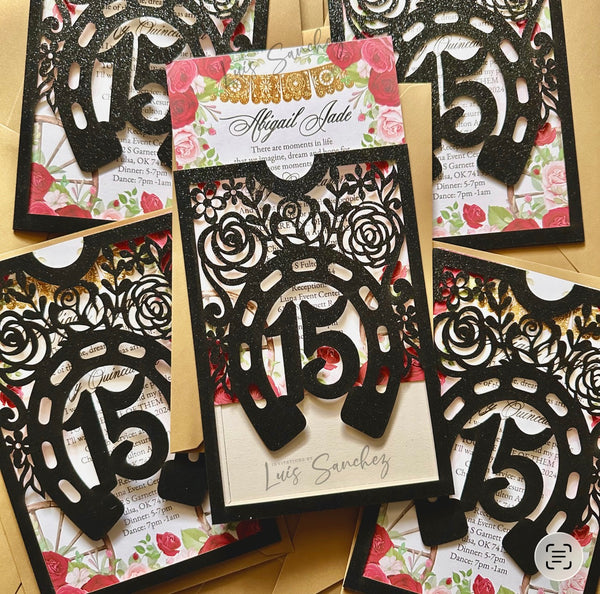 Western Horseshoe Quinceanera Laser Cut Invitation