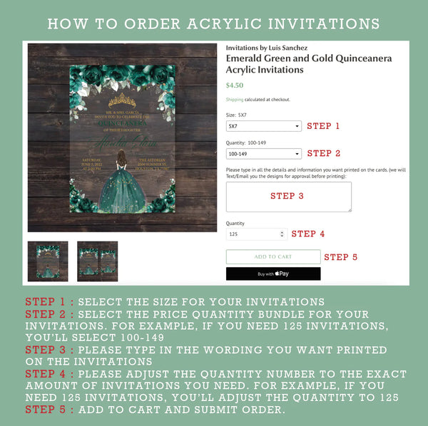 Emerald Green Floral Frame Acrylic Invitation