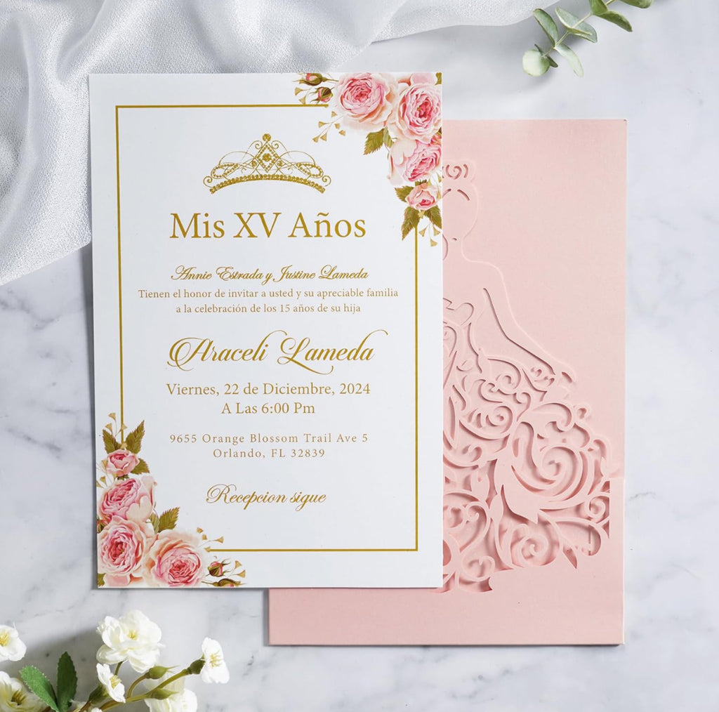 Light Pink Blush Quinceanera Dress Laser Cut Invitations Invitations by Luis Sanchez Light Pink Blush Quinceanera Dress Laser Cut Invitations Invitations by Luis Sanchez