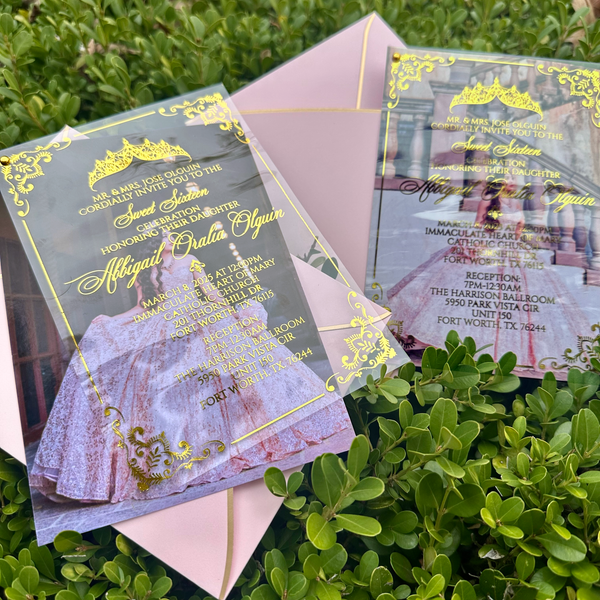 Gold Foiled Transparency Sheet Layered Photograph Invitation