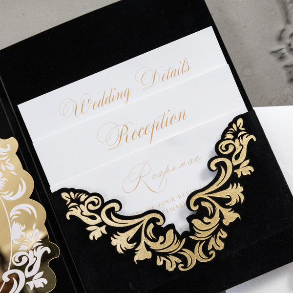 Luxury Gold Mirror Acrylic & Velvet Pocket Invitation