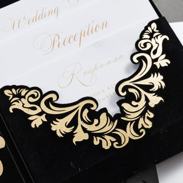 Luxury Gold Mirror Acrylic & Velvet Pocket Invitation